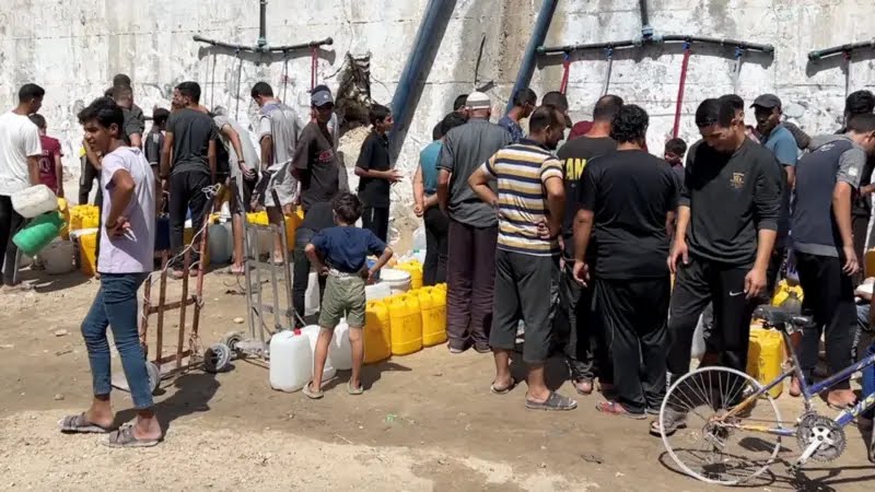 On blocked aid flow, bombed water and sanitation system, and destroyed pipes, wells, and water tanks