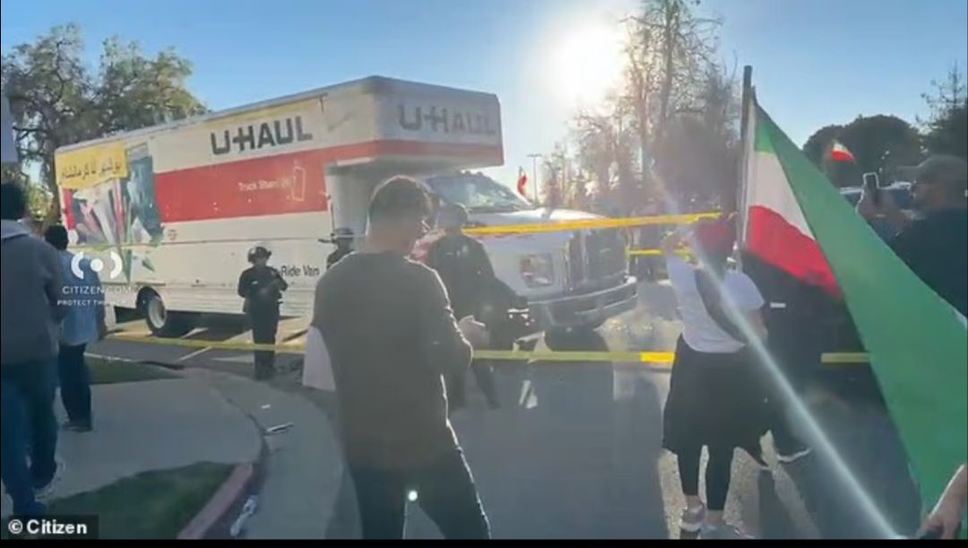 U-Haul truck drives through crowd of Iranian protesters in Los Angeles